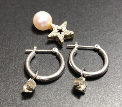 メレダイヤ・パール＋K18ペンダントトップ、Pt900ピアス　をまとめてお買取りさせていただきました！